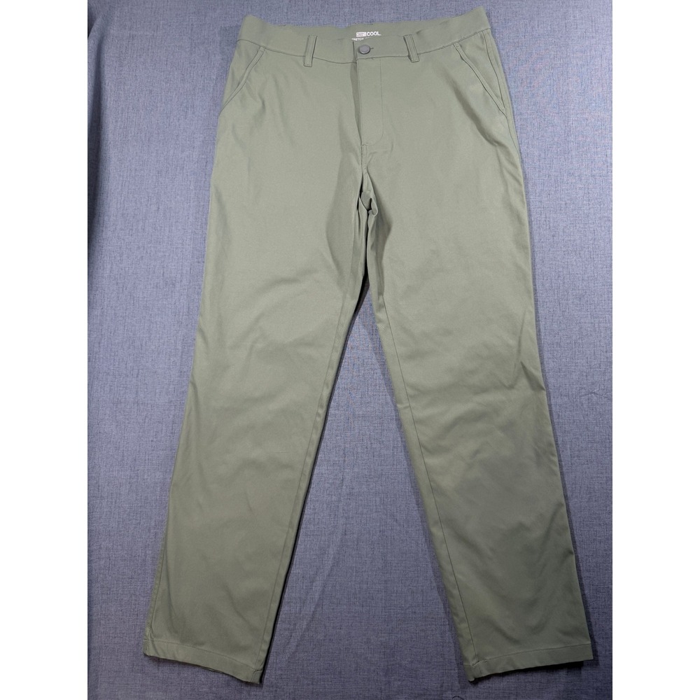 32 Degrees Cool Mens Stretch Pants Olive Green 34x32 Flat Front T2413783